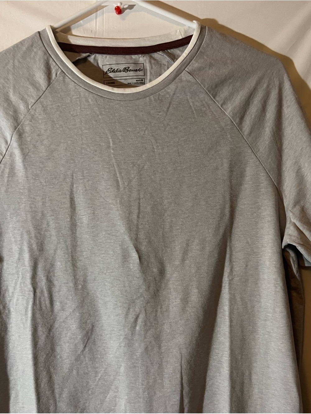 Eddie Bauer Light Gray Raglan Long Sleeve Shirt with White Trim